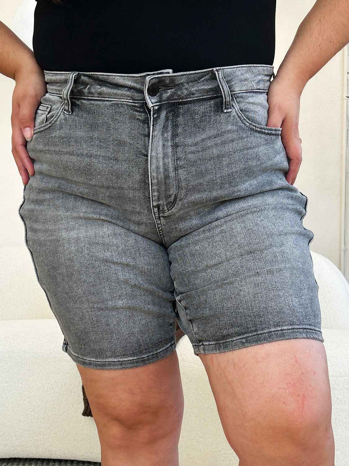 Judy Blue Full Size High Waist Washed Denim Shorts - Damned Threads